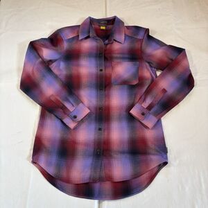Eddie Bauer Woman's AV Purple/Pink Plaid Long Sleeve Light Flannel Shirt Size S